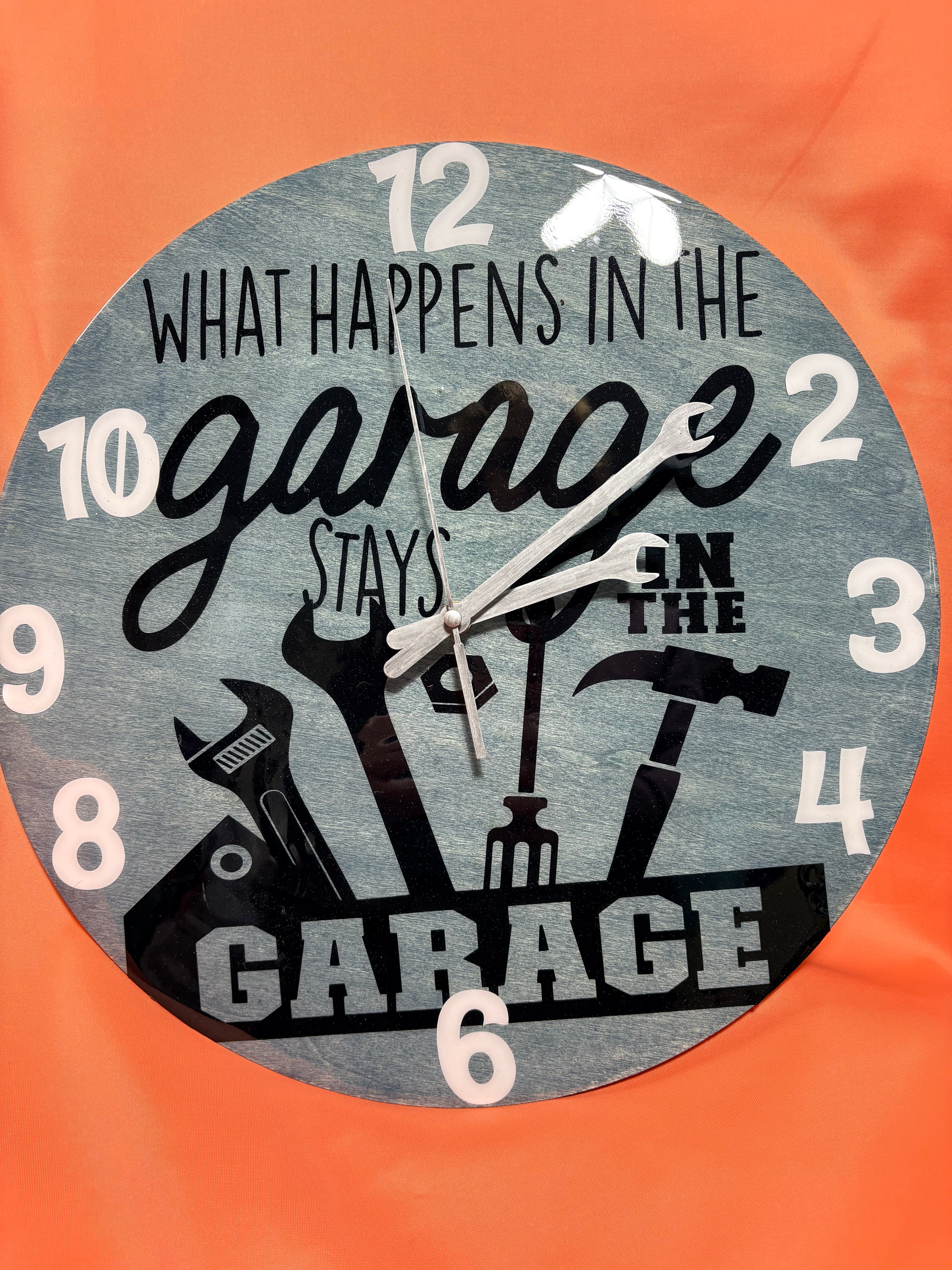 Large wooden garage clock